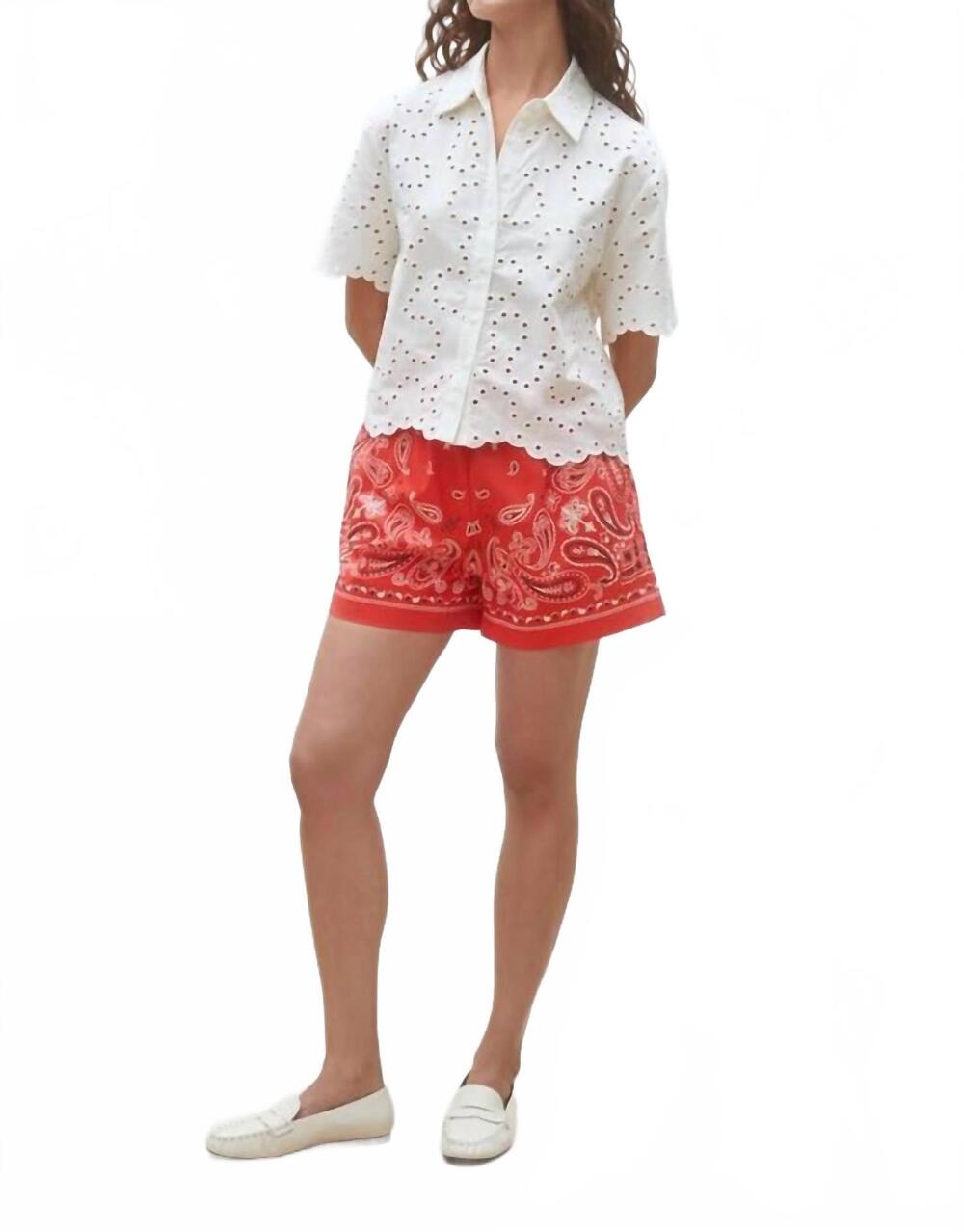 NEW SUNCOO lory geometric english embroideries blouse in off white